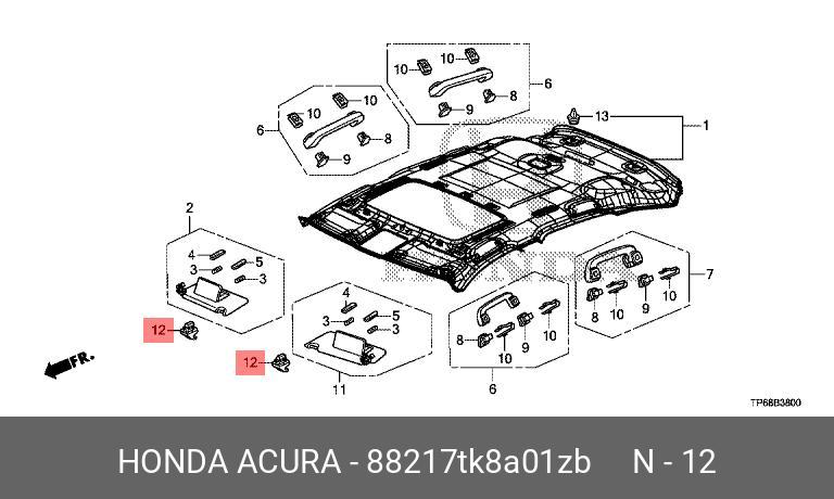 88217TK8A01ZB HONDA Крепление козырька солнцезащитного