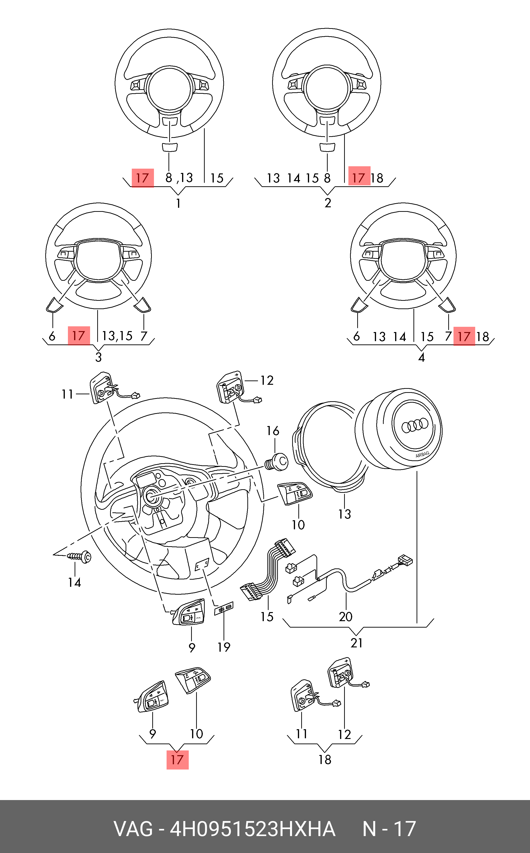 4H0951523HXHA VAG К-т переключателей Tiptronic