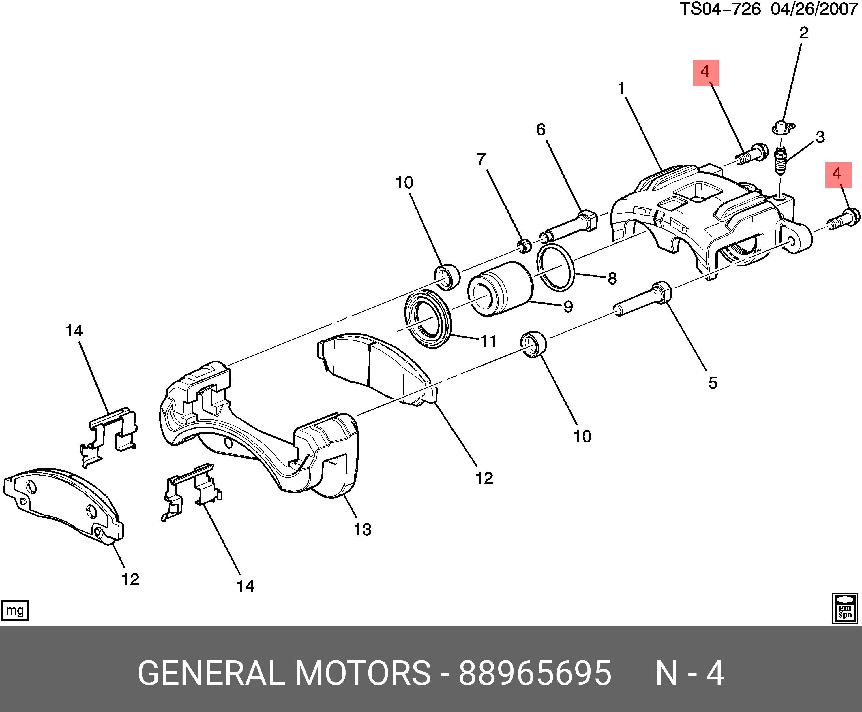 88965695 GENERAL MOTORS BOLT KIT,FRT BRK CLPR