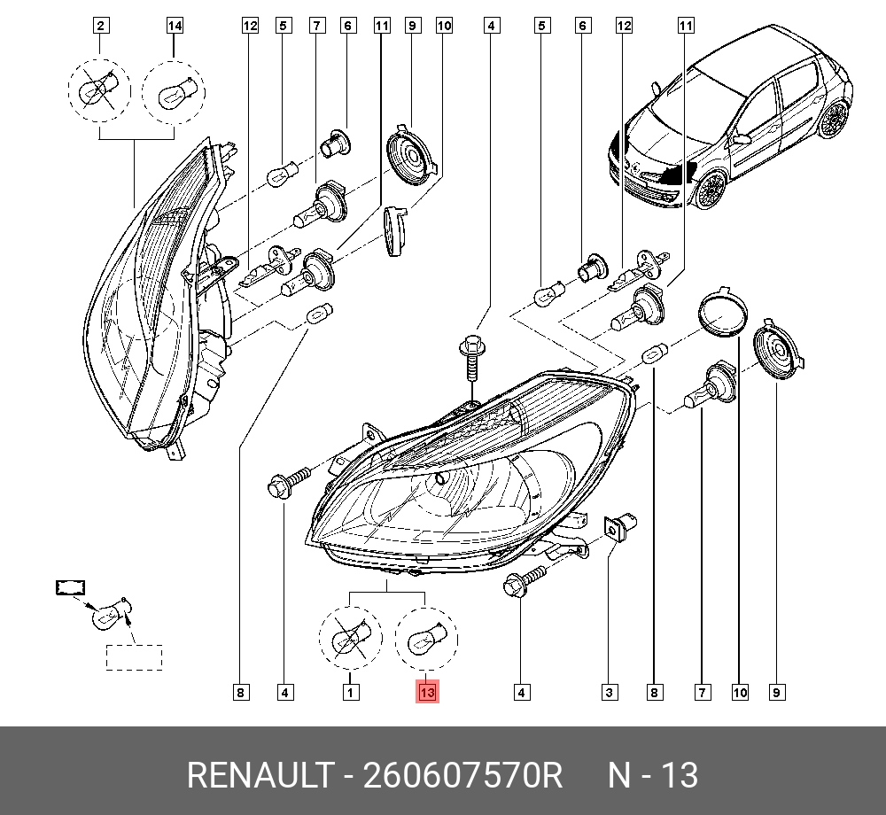 260607570R RENAULT ФАРА ЛЕВАЯ В СБОРЕ (ПЛАС)