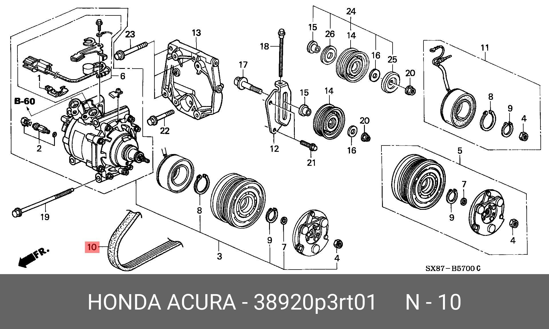 38920P3RT01 HONDA Поликлиновой ремень
