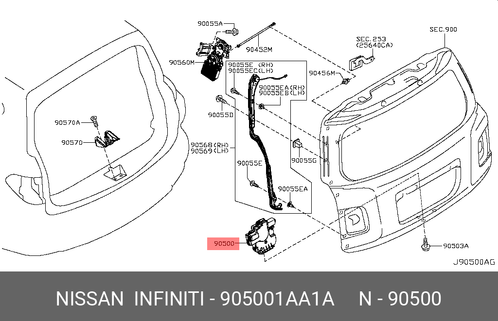 905001AA1A NISSAN Замок двери багажника