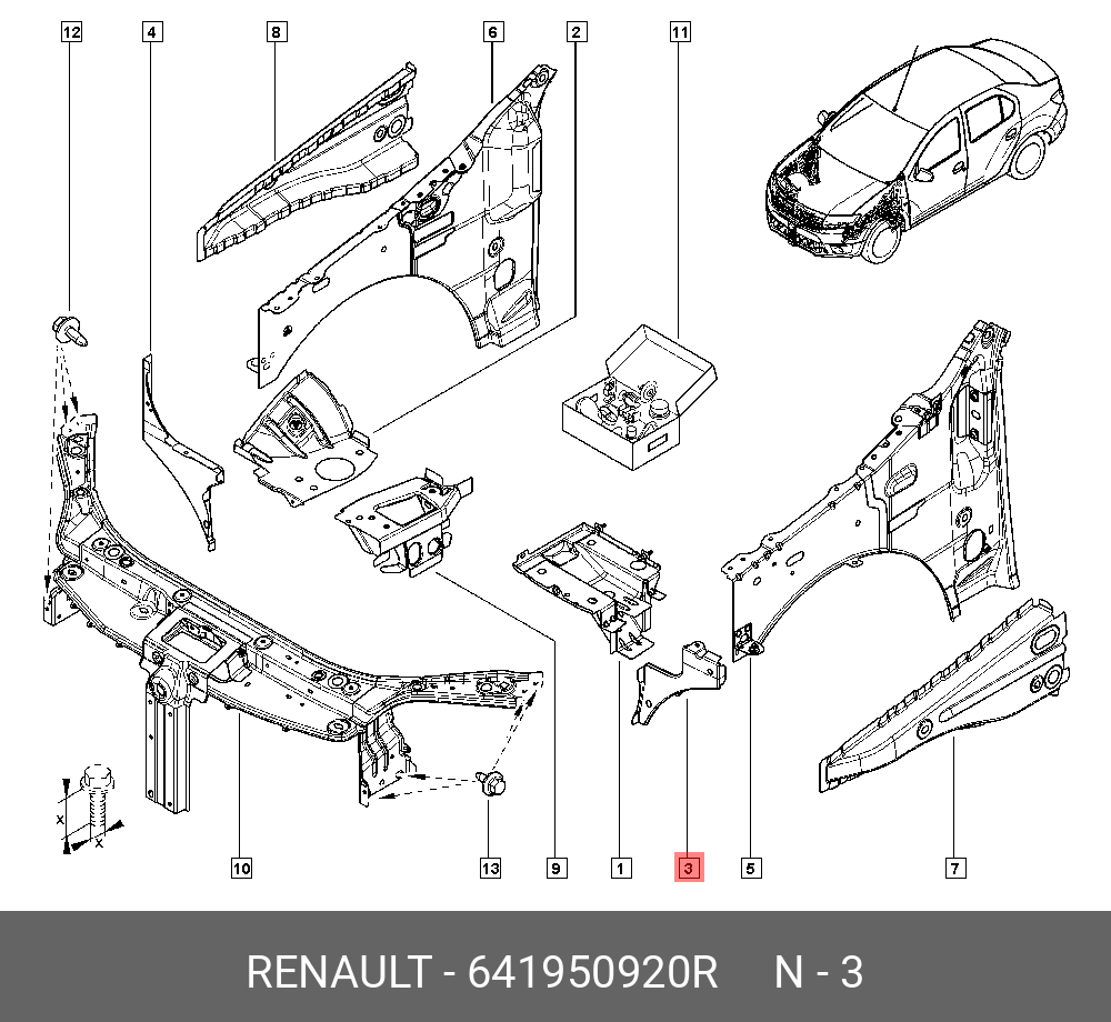 641950920R RENAULT Усилитель крыла пер лев (мет)