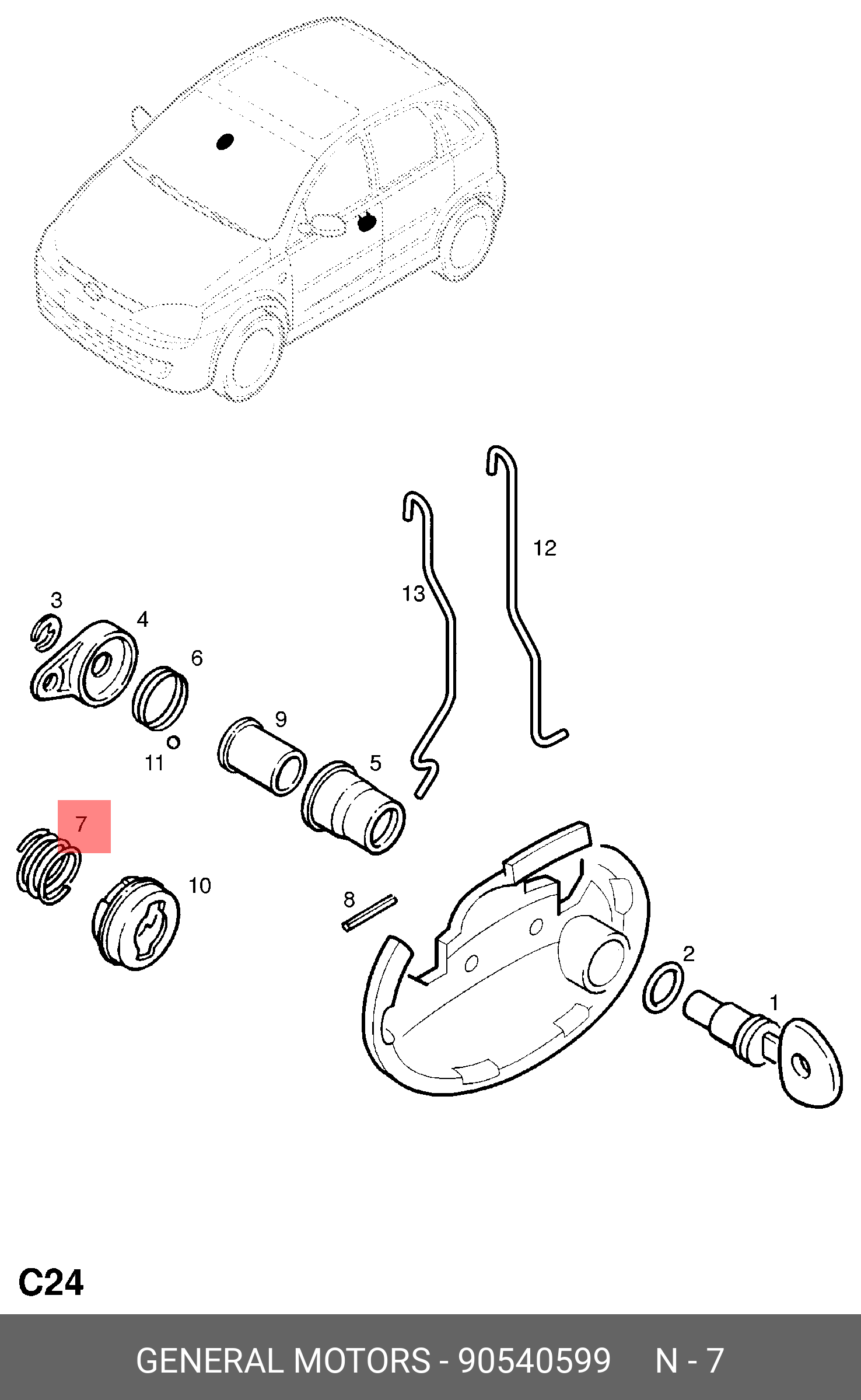 90540599 GENERAL MOTORS Пружина замка двери
