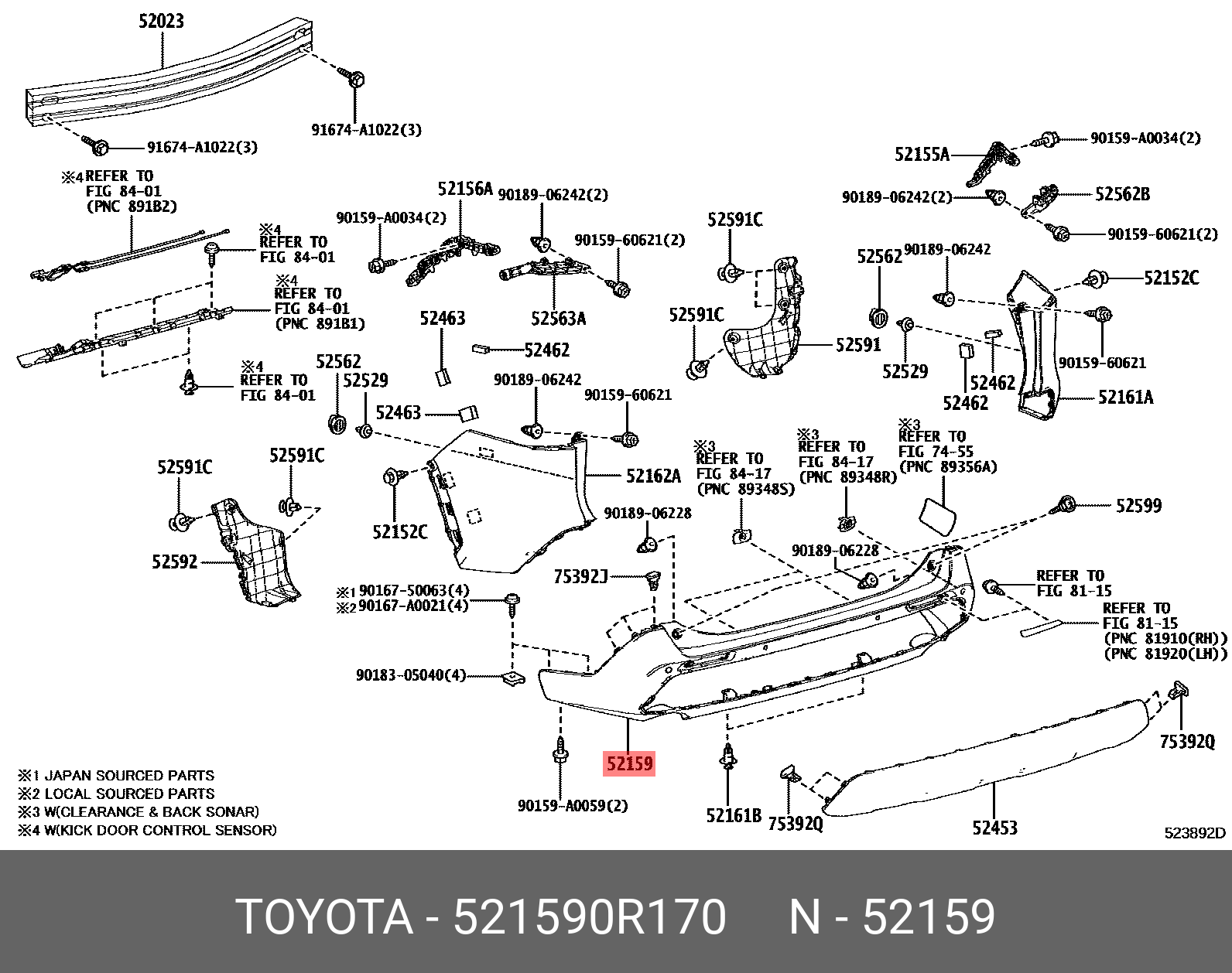 521590R170 TOYOTA Бампер задний