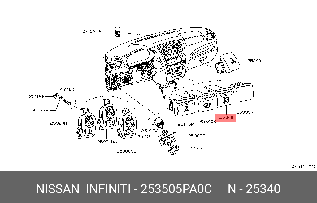 253505PA0C NISSAN Выключатель обогрева стекла