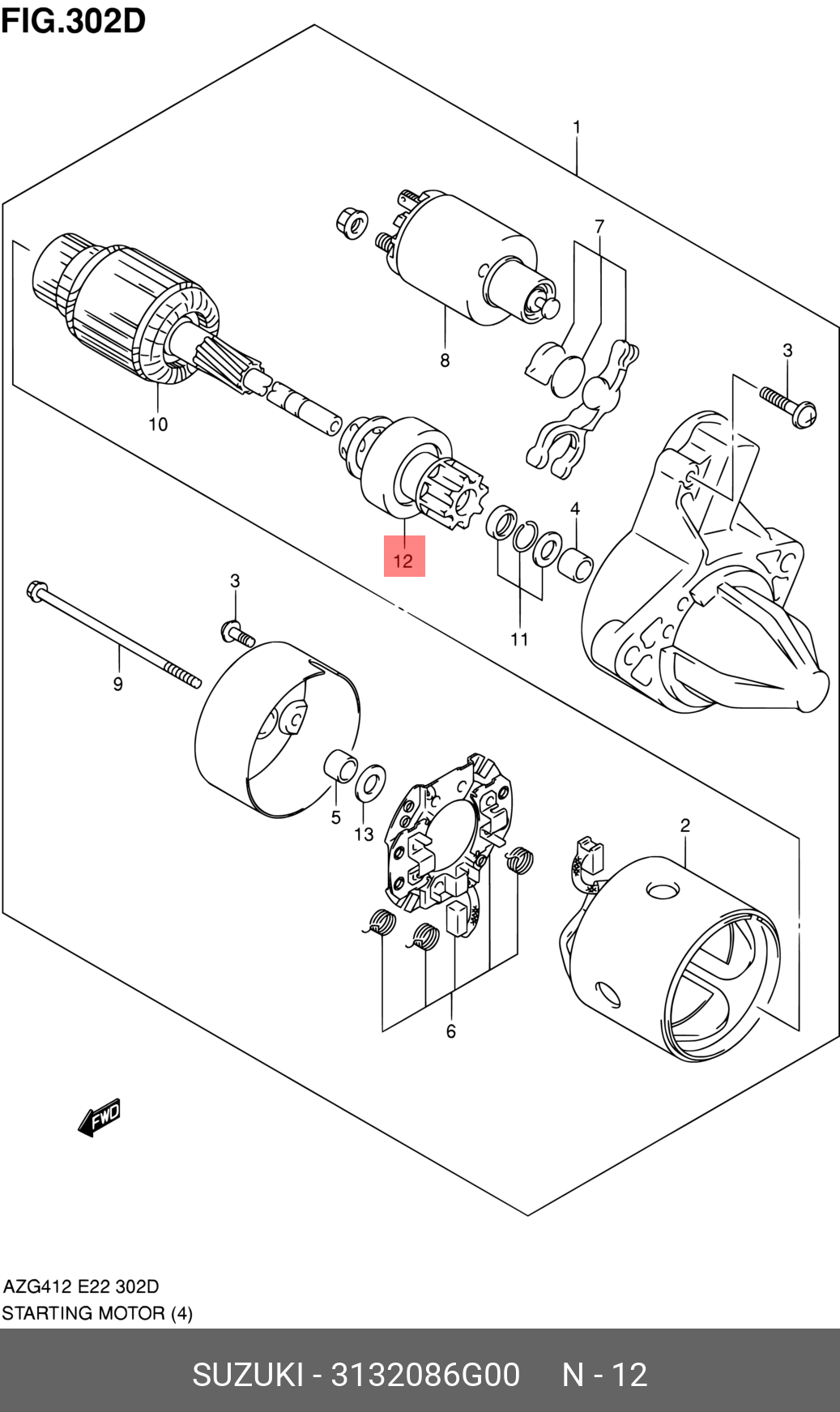 3132086G00 SUZUKI Бендикс стартера