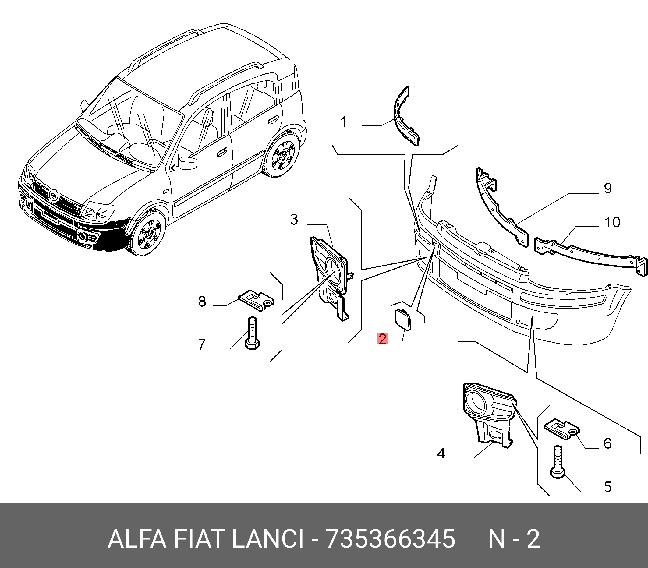 735366345 FIAT/ALFA/LANCIA Заглушка переднего бампера panda