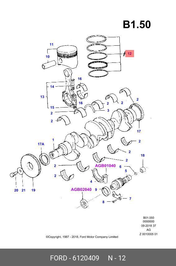 6120409 FORD Комплект поршневых колец