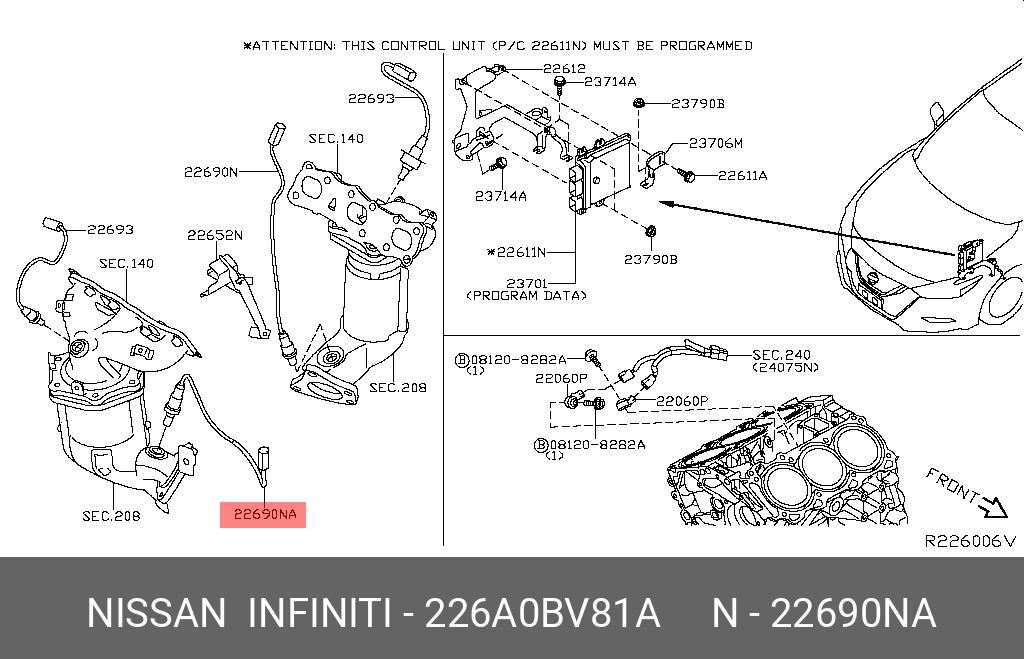 226A0BV81A NISSAN КИСЛОРОДНЫЙ ДАТЧИК