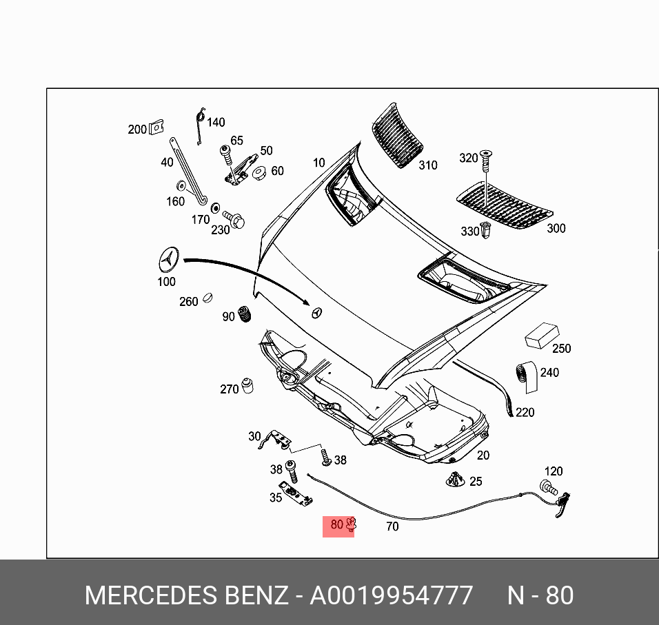 A0019954777 MERCEDES-BENZ ДЕРЖАТЕЛЬ ТРОСА КАПОТА