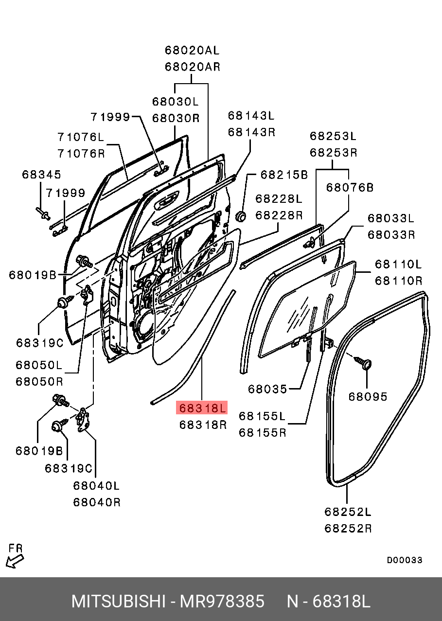 MR978385 MITSUBISHI Уплотнитель задней левой двери