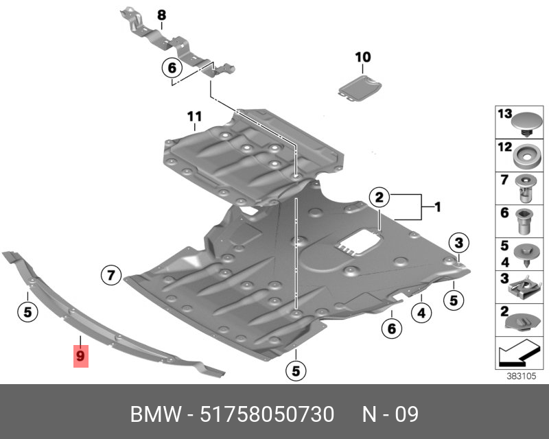 51758050730 BMW Адаптер экрана моторного отсека M,M ADAPTER MOTORRAUMABSCHIRMUNG