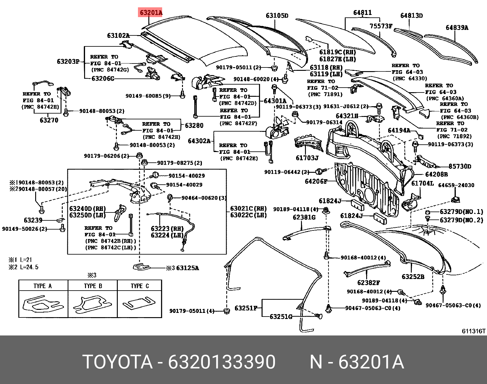 6320133390 TOYOTA PANEL SUB-ASSY, SLIDING ROOF OR REMOVABLE ROOF