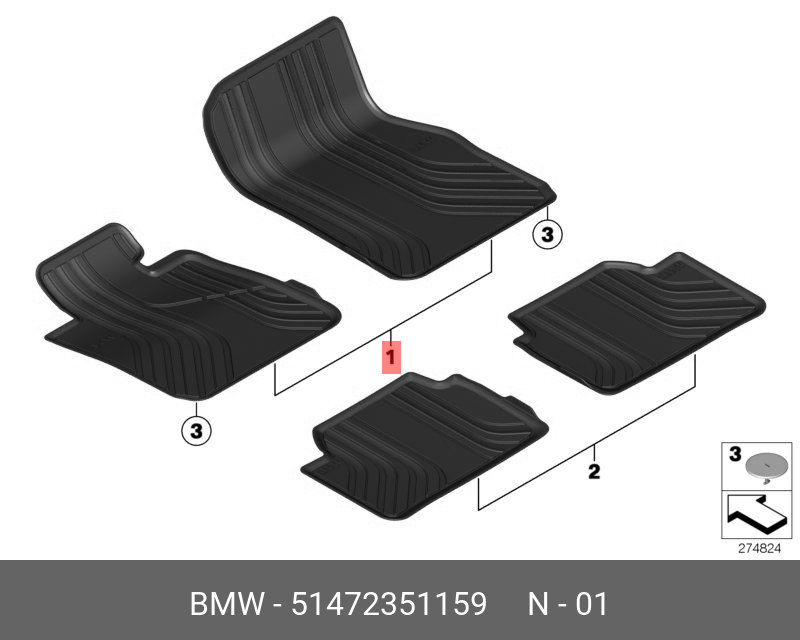 51472351159 BMW Ножные коврики всепогодные Пд