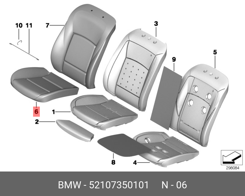 52107350101 BMW Обивка подушки базового сиденья иск.кожа