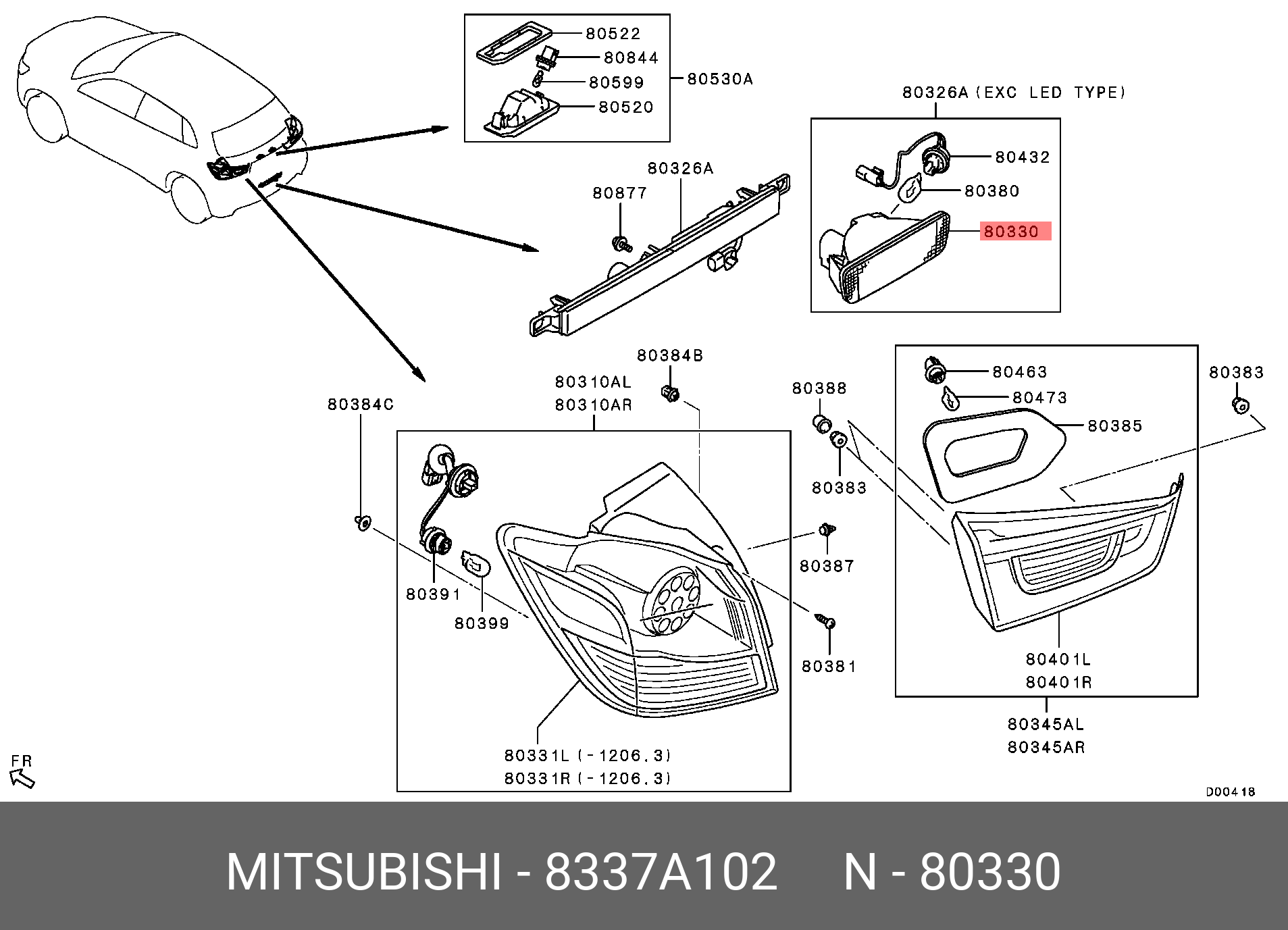 8337A102 MITSUBISHI КОРПУС ЗАДНЕГО ПРОТИВОТУМАННОГО ФОНАРЯ