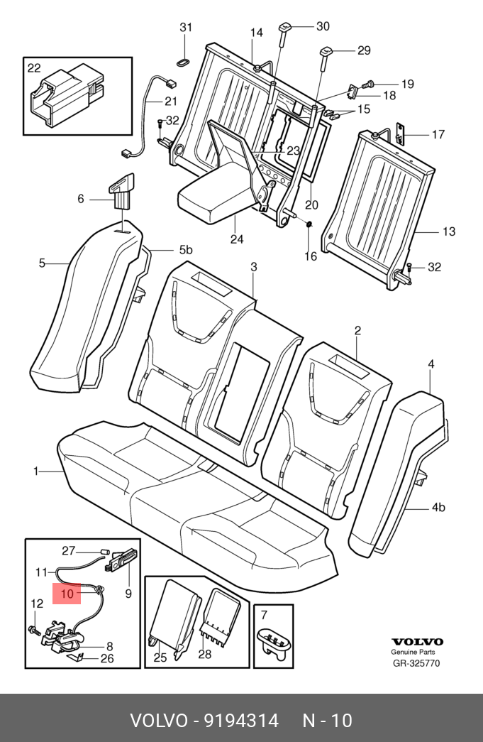 52 26 412 Replace backrest cover for rear seat, right (left)