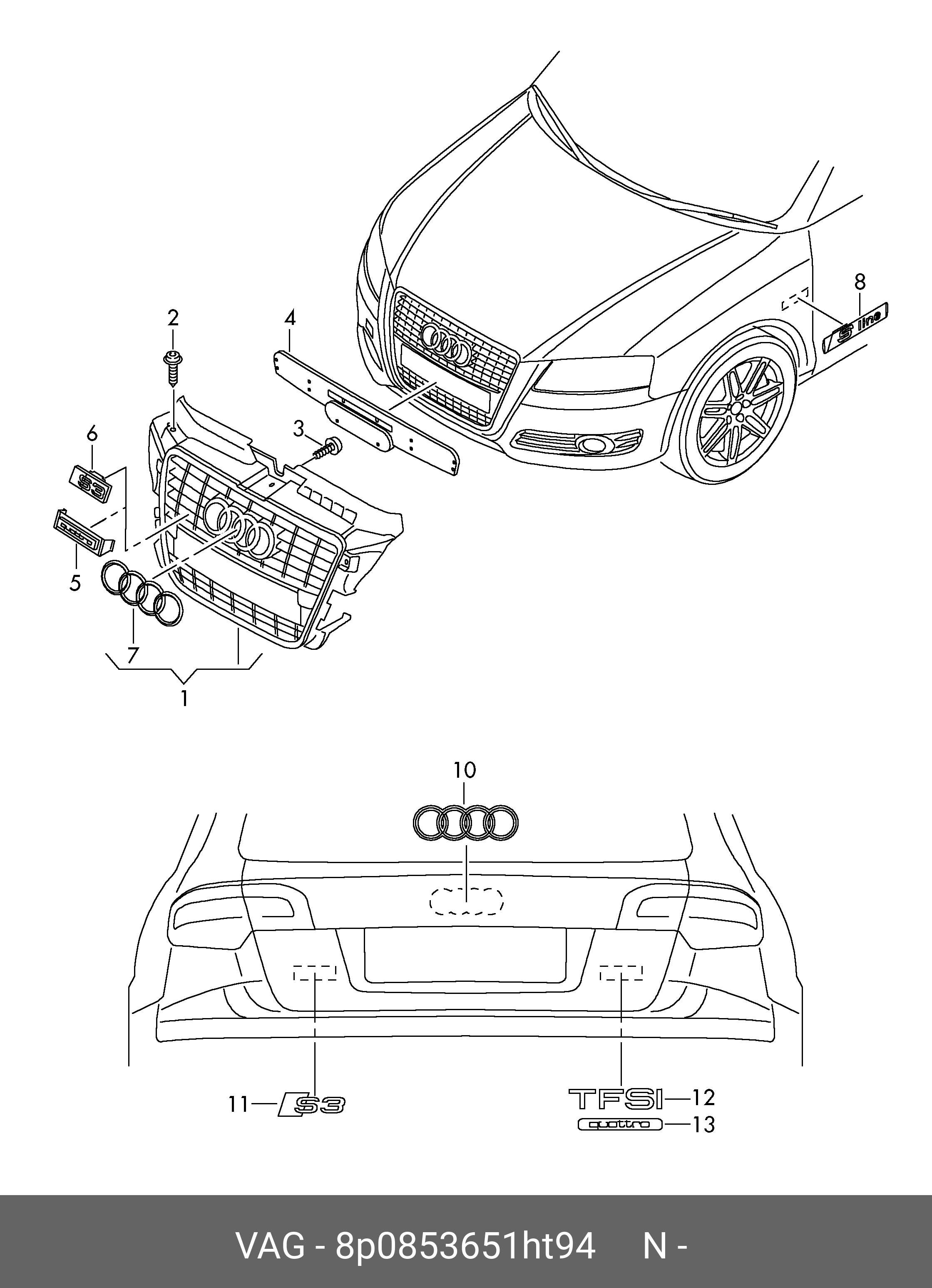 8P0853651HT94 VAG Решетка радиатора