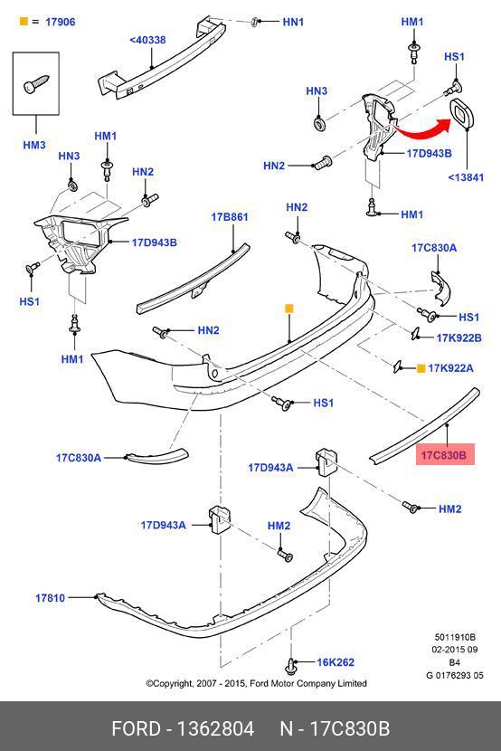 1362804 FORD Молдинг задн бампера (парктроник) focii