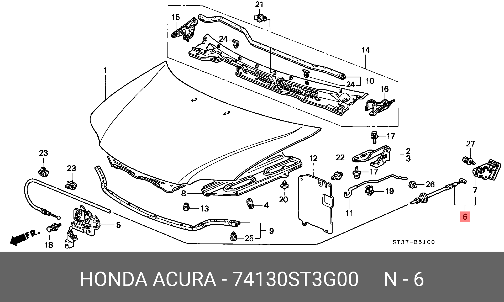 74130ST3G00 HONDA ТРОС КАПОТА