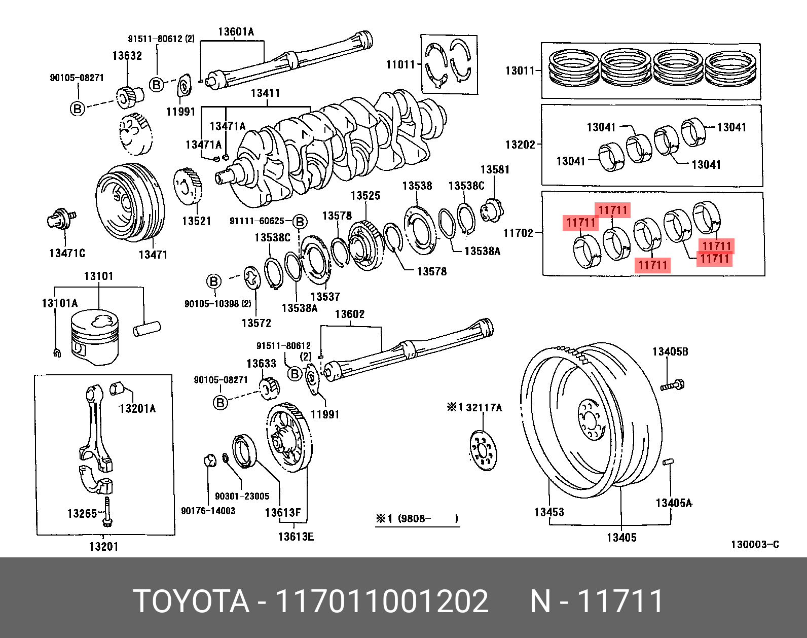 117011001202 TOYOTA ВКЛАДЫШ ШАТУННЫЙ