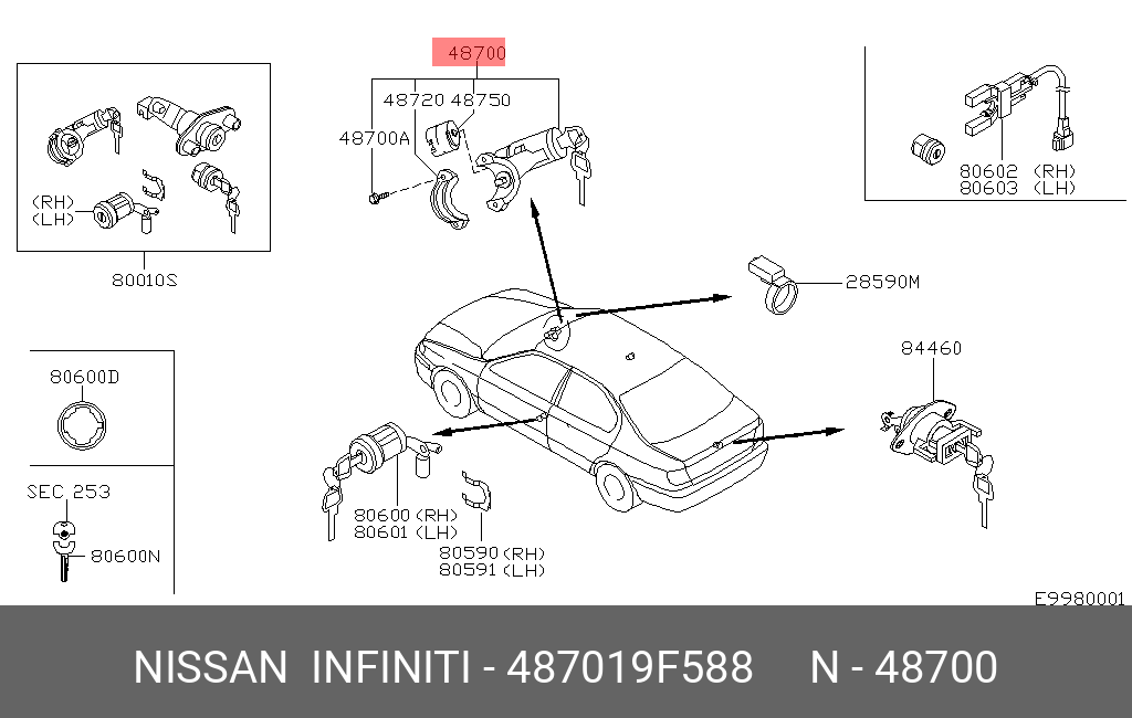 487019F588 NISSAN ЗАМОК ЗАЖИГАНИЯ