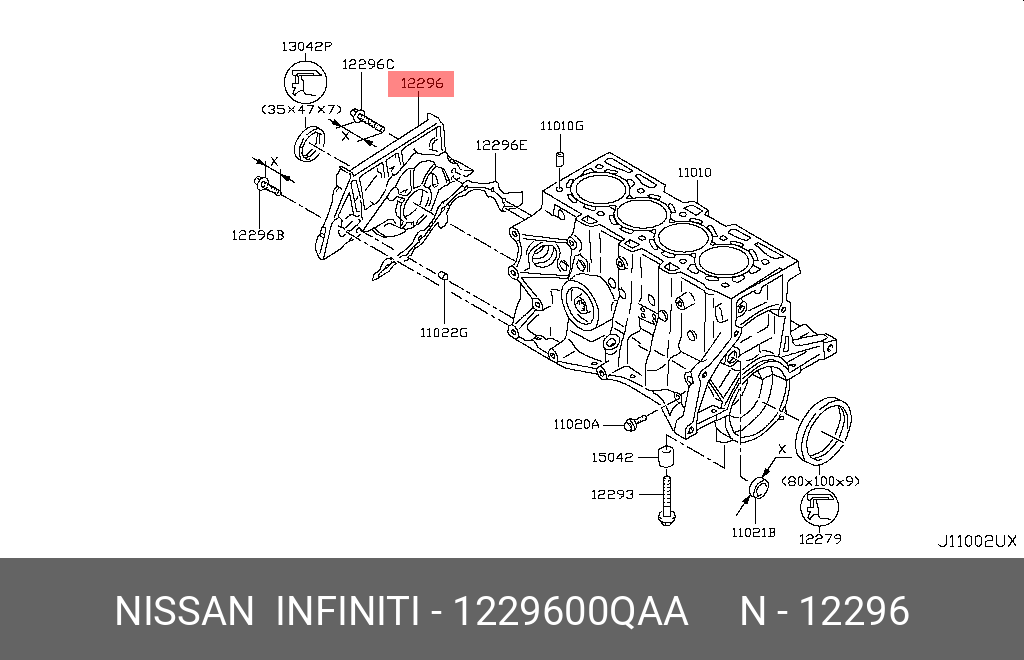 1229600QAA NISSAN Крышка коленвала задняя