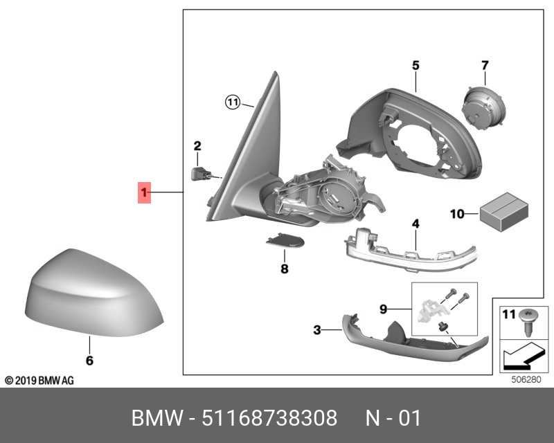 51168738308 BMW AUSSENSPIEGEL BEHEIZT MEMORY BUS RECHTS