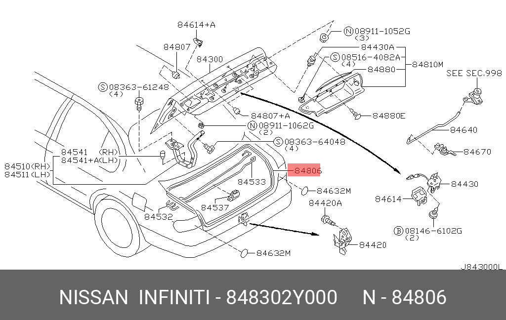 848302Y000 NISSAN WEATHERSTRIP-TRUNK LID