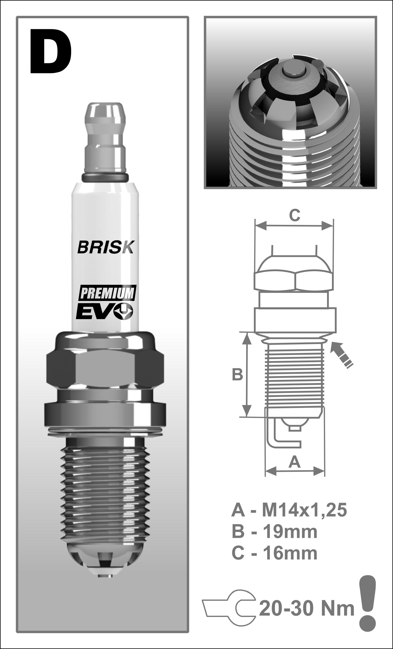 DR15BSXC BRISK Свеча зажигания Premium EVO (интервал замены - max. 60 000 km)