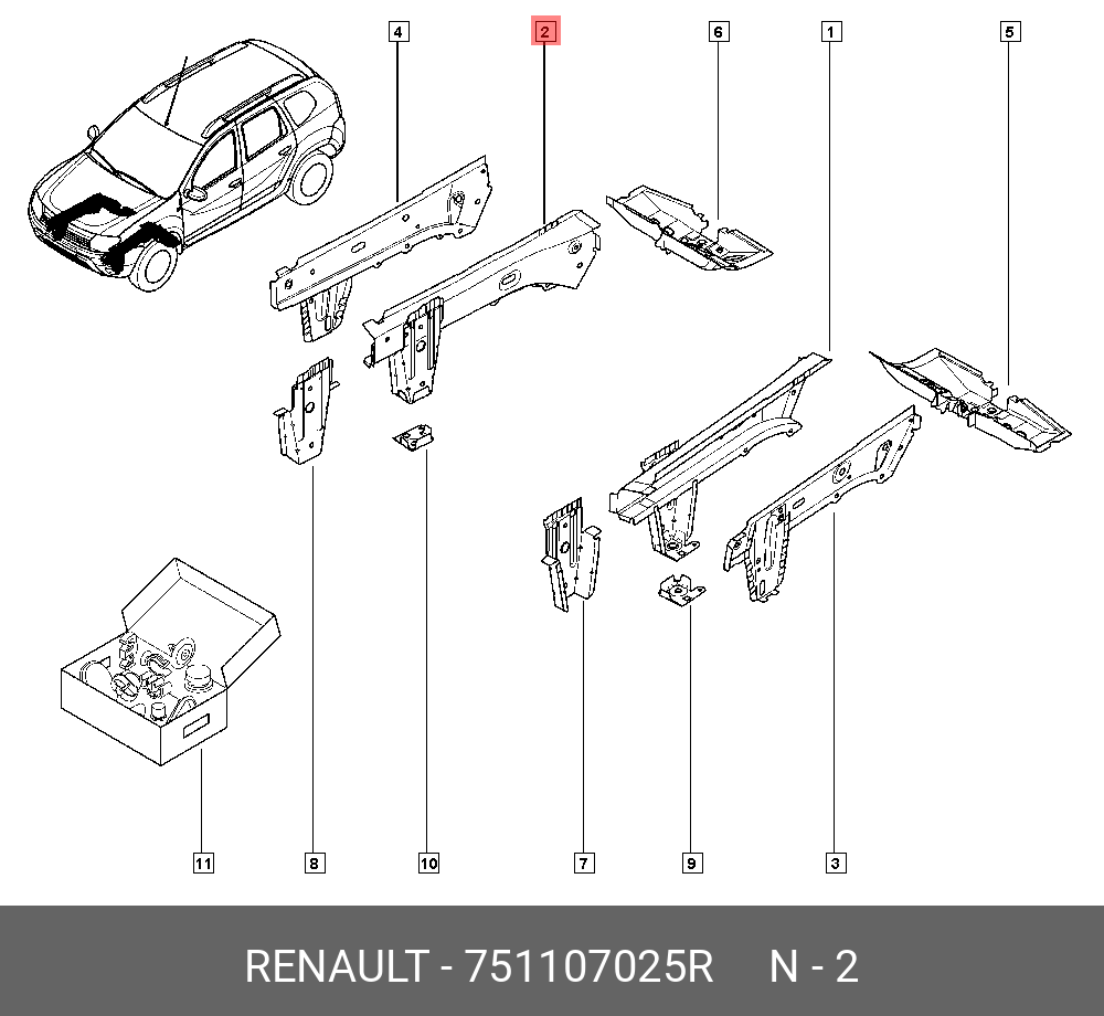 751107025R RENAULT Лонжерон передний правый рено duster купить в  интернет-магазине AvtoTO