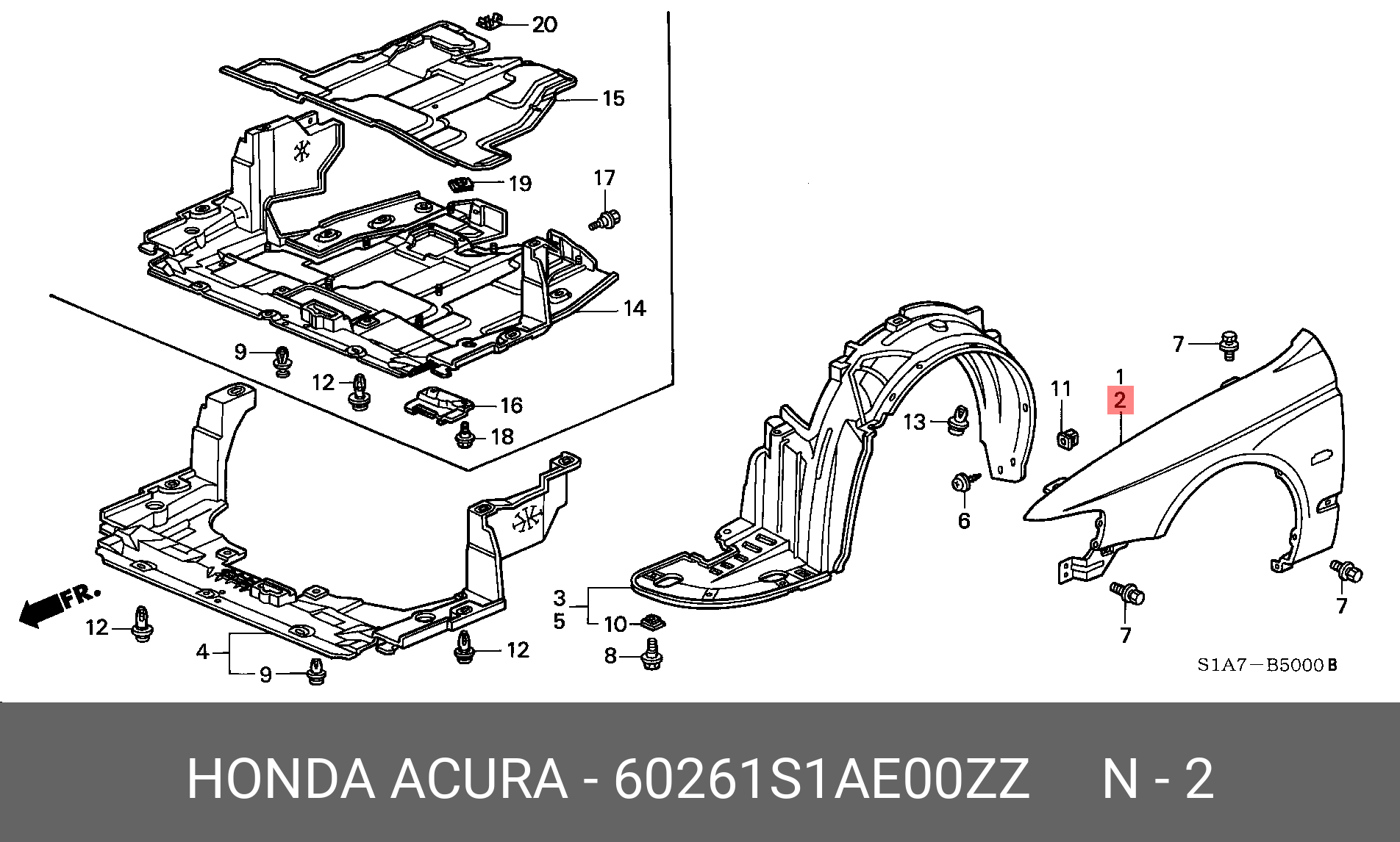 60261S1AE00ZZ HONDA PANEL, L. FR. FENDER