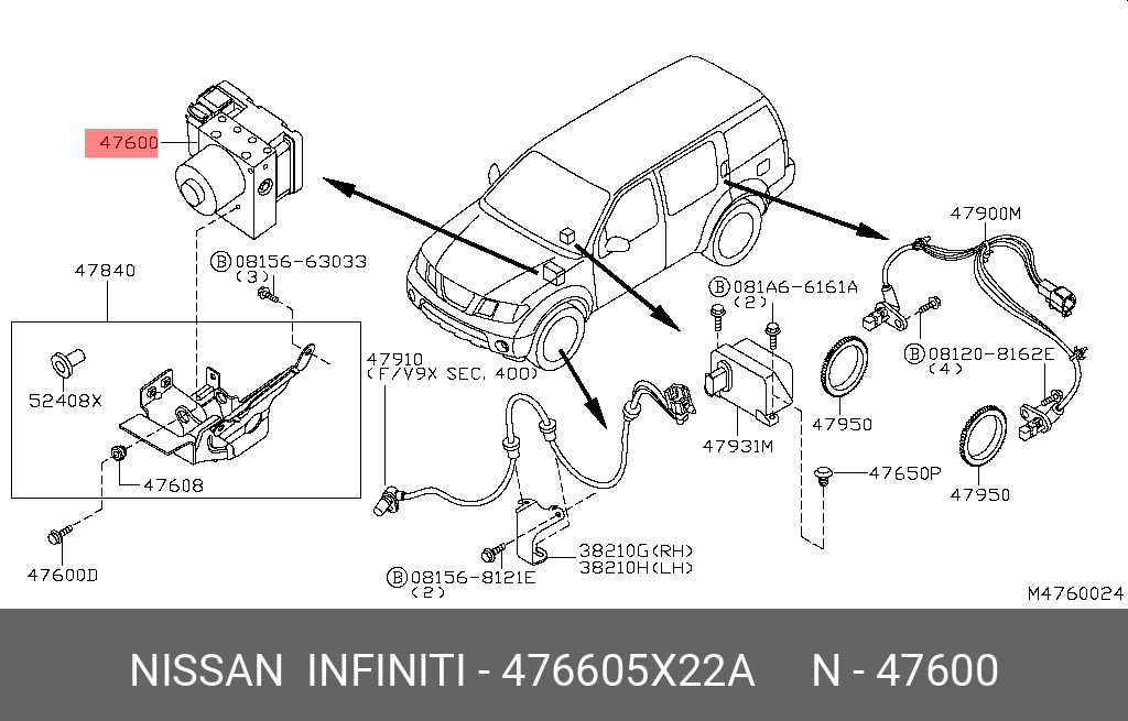 476605X22A NISSAN ACTUATOR ASSY-ANTISKID