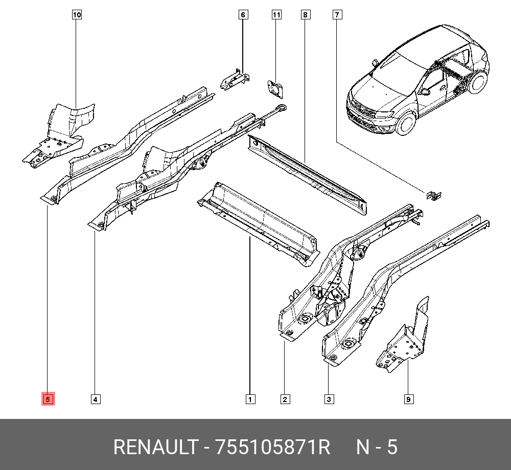 755105871R RENAULT ЛОНЖЕРОН ЗАДН ПРАВ купить в интернет-магазине AvtoTO