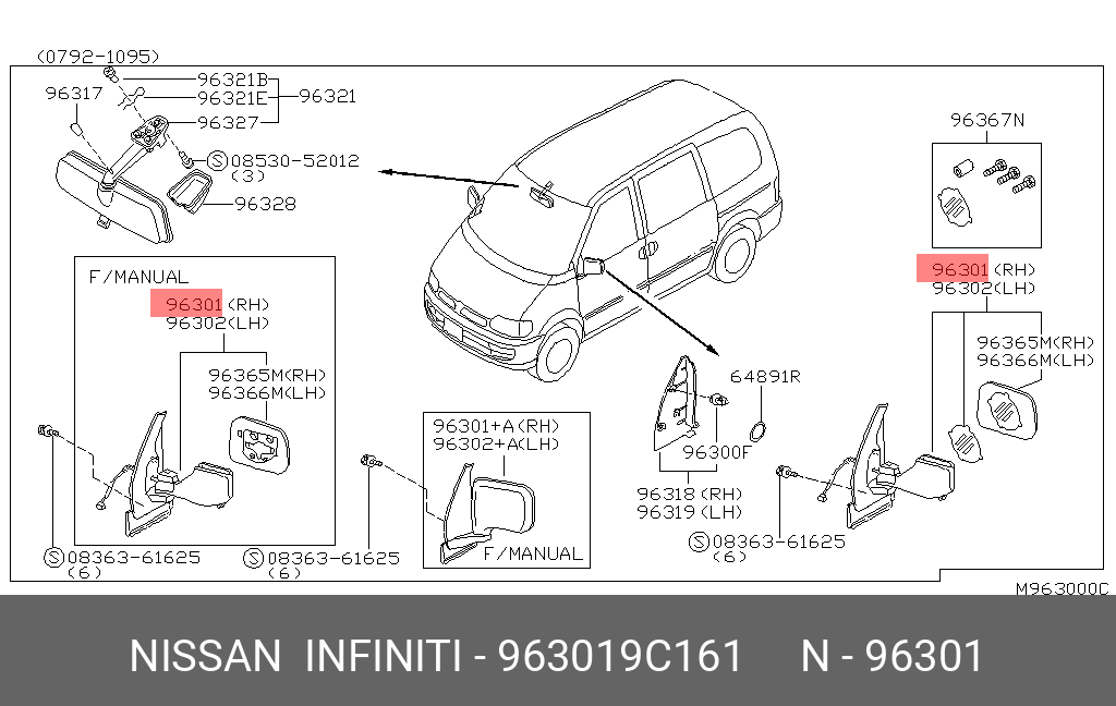 963019C161 NISSAN MIRROR ASSY-OUTSIDE,RH
