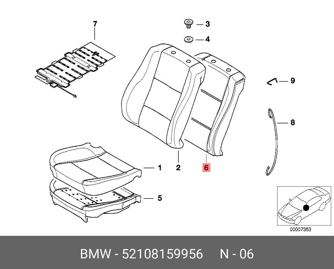 52108159956 BMW Основание спинки сиденья Пд