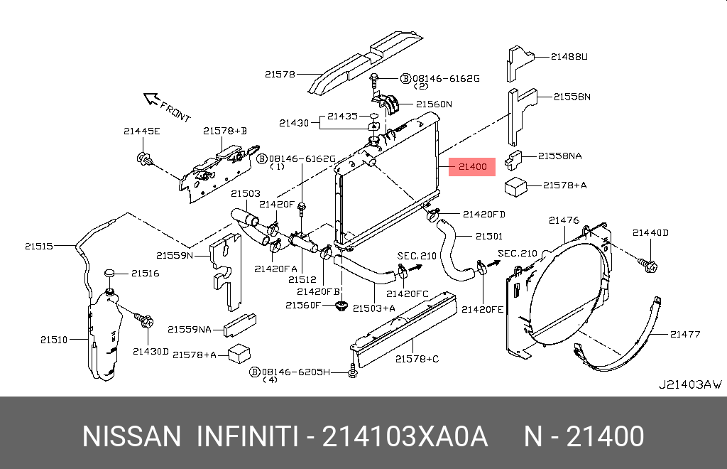 214103XA0A NISSAN РАДИАТОР ОХЛАЖДЕНИЯ ДВИГАТЕЛЯ
