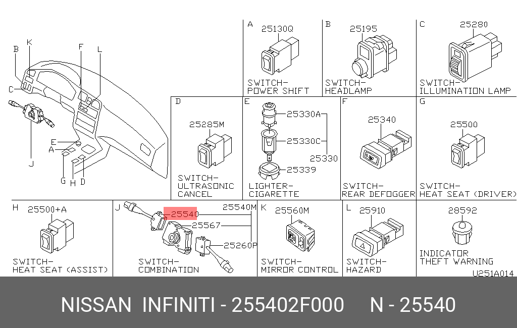 255402F000 NISSAN Переключатель указателей поворота