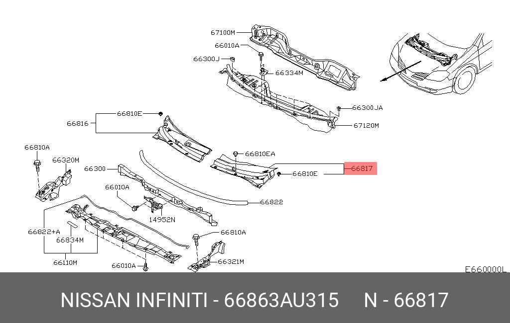 66863AU315 NISSAN РЕШЕТКА РАДИАТОРА