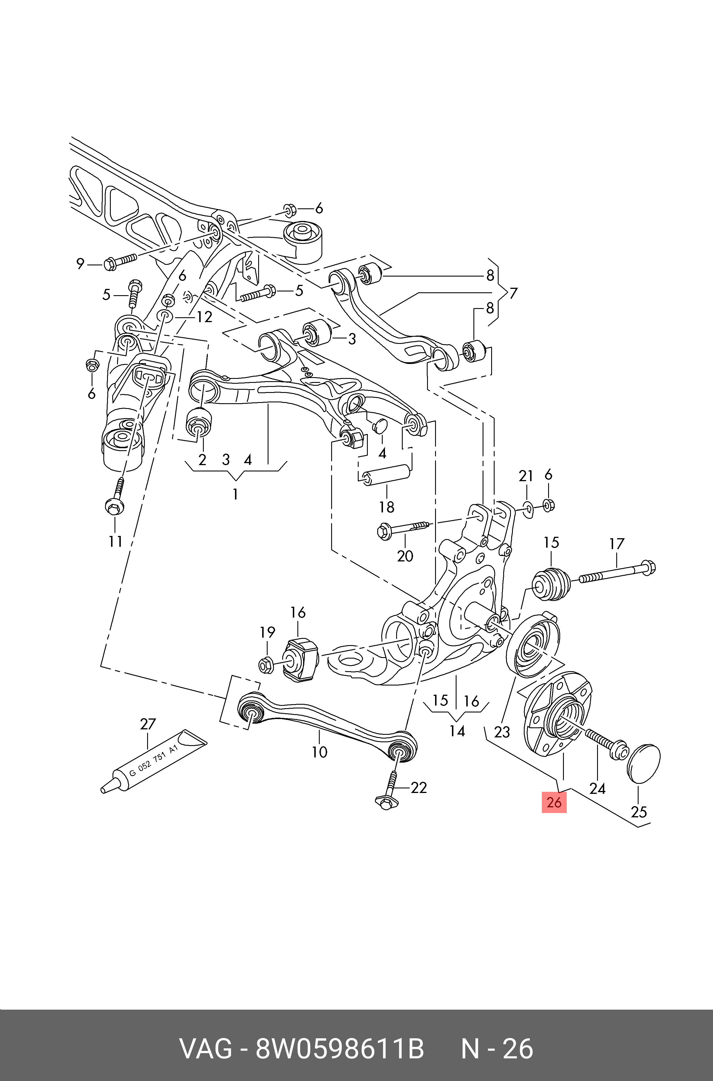8W0598611B VAG Подшипник ступицы с монтажными деталями