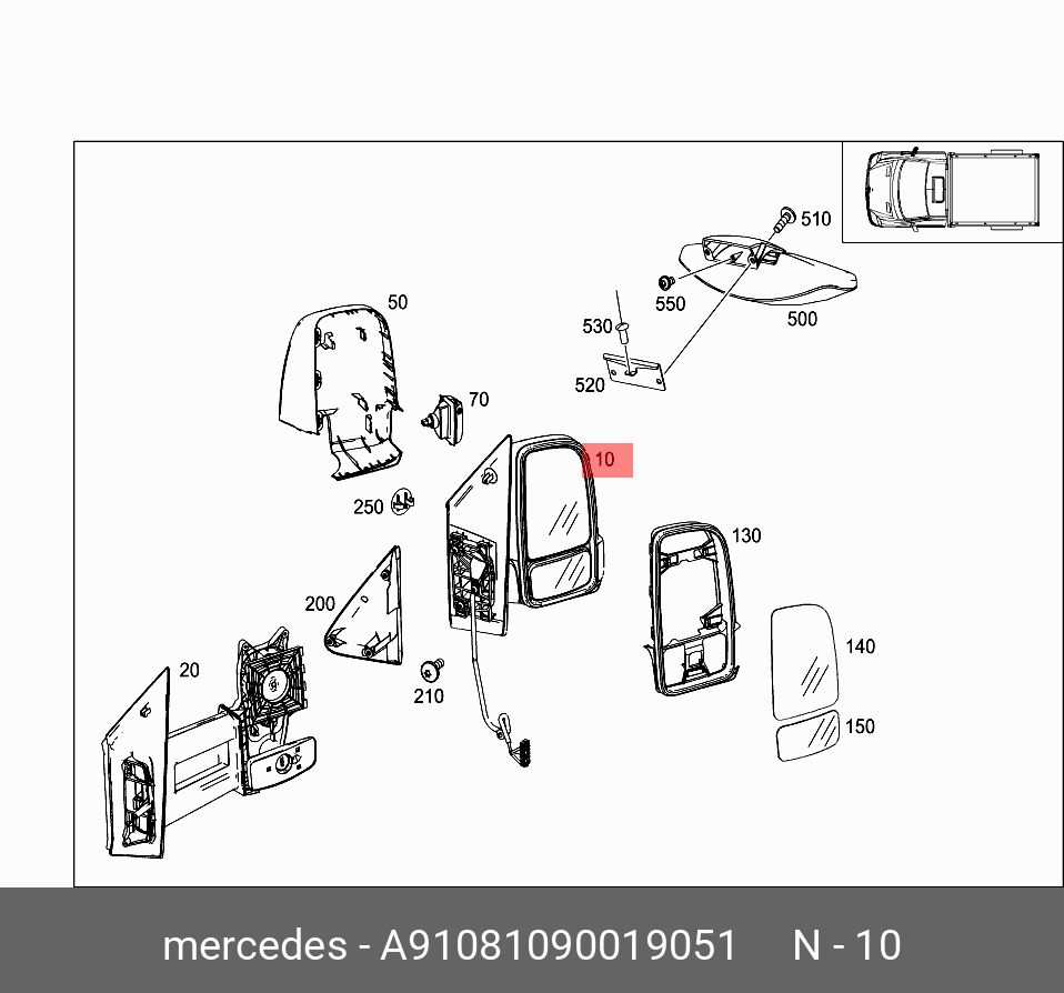 A91081090019051 MERCEDES-BENZ ЗЕРКАЛО БОКОВОГО ВИДА