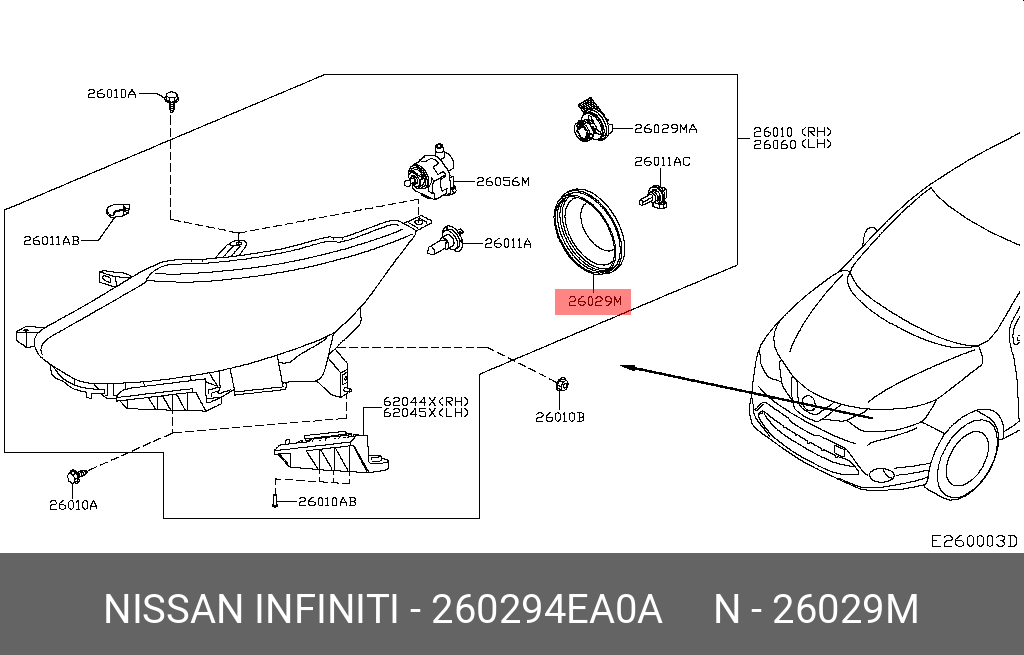 260294EA0A NISSAN ЧАСТЬ КОПУСА ФАРЫ ЗА