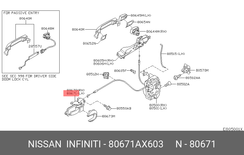 80671AX603 NISSAN Ручка двери внутр