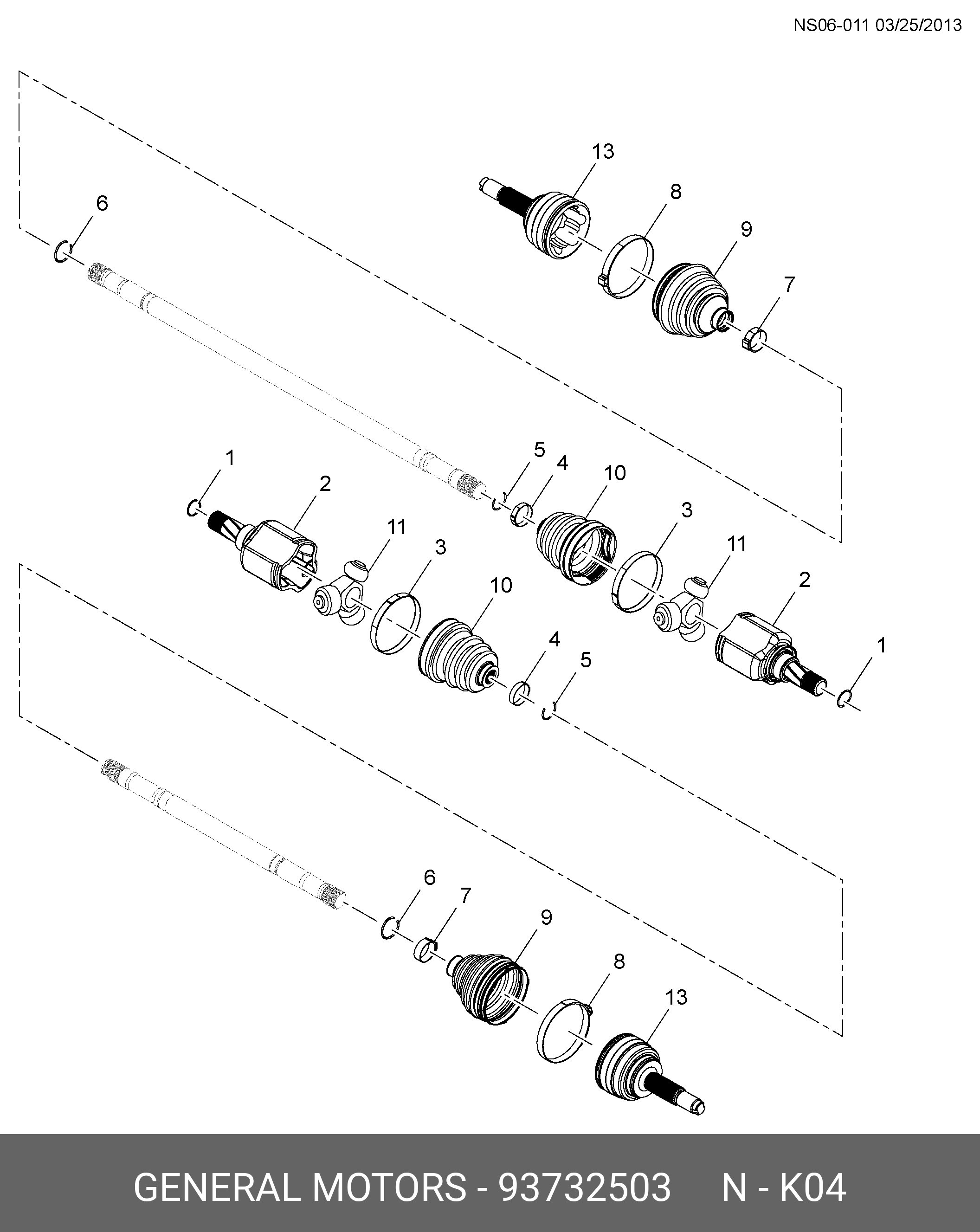 93732503 GENERAL MOTORS JOINT KIT,FRT WHL DRV SHF CV  OTR(INCLS 6,8,13)