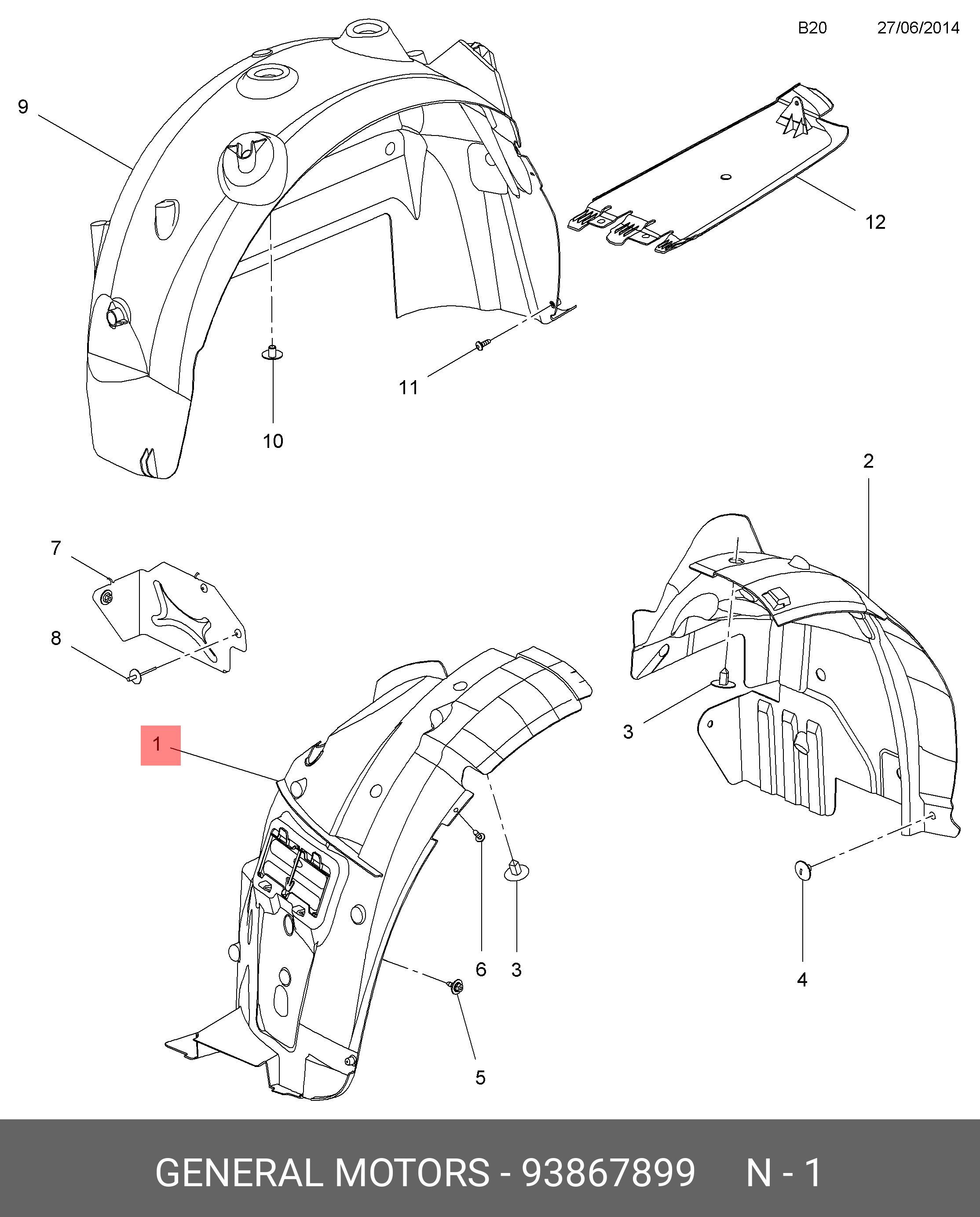 93867899 GENERAL MOTORS ОБЛИЦОВКА, ПЕРЕДНЯЯ КОЛЕСНАЯ КОРОБКА, ПЕРЕДНЯЯ ЧАСТЬ, Л/С (БНО - ИСПОЛЬЗОВАТЬ 93462465)