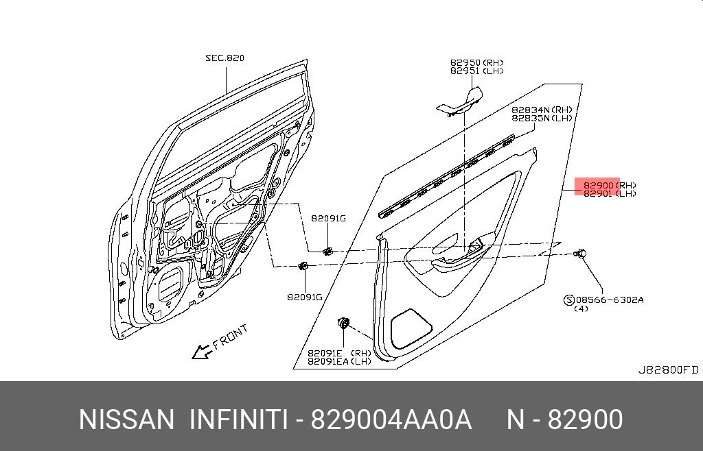 829004AA0A NISSAN ОБИВКА ЗАДНЕЙ ДВЕРИ