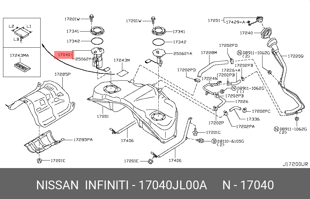 17040JL00A NISSAN ТРУБКА НАПРАВЛЯЮЩАЯ МАСЛЯНОГО ЩУПА