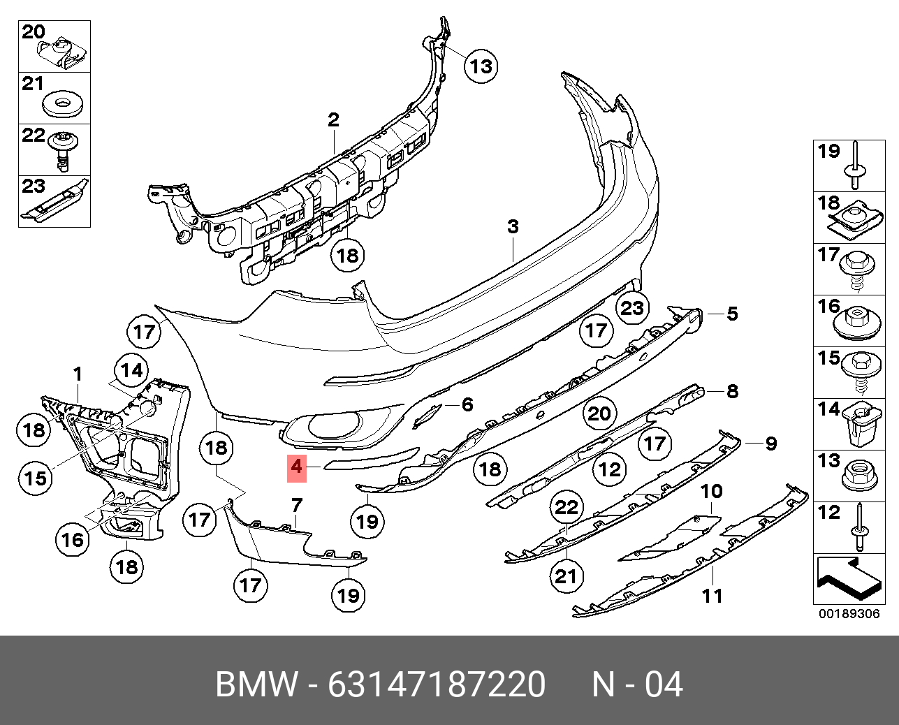 51127154094 BMW Ремкомплект заднего бампера купить в интернет-магазине AvtoTO