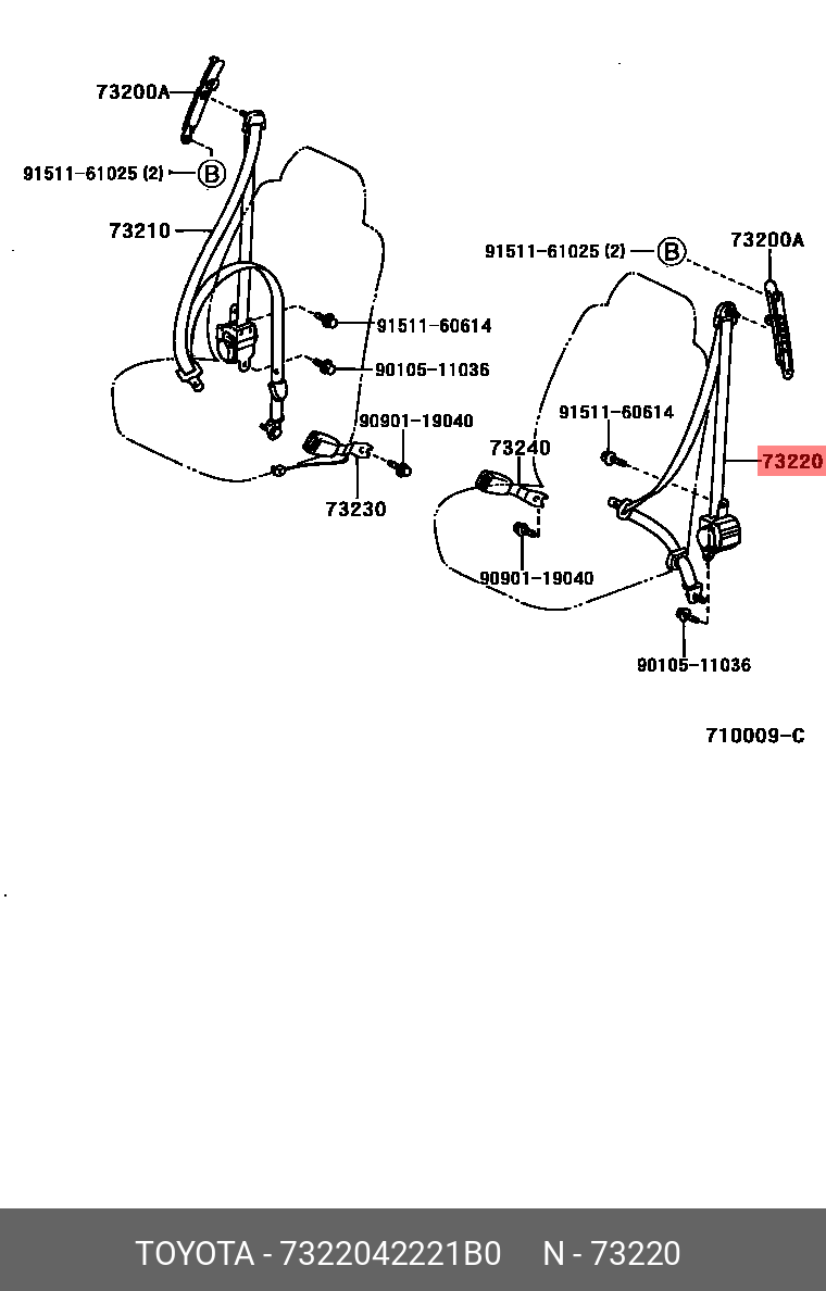 7322042221B0 TOYOTA РЕМЕНЬ БЕЗОПАСНОСТИ